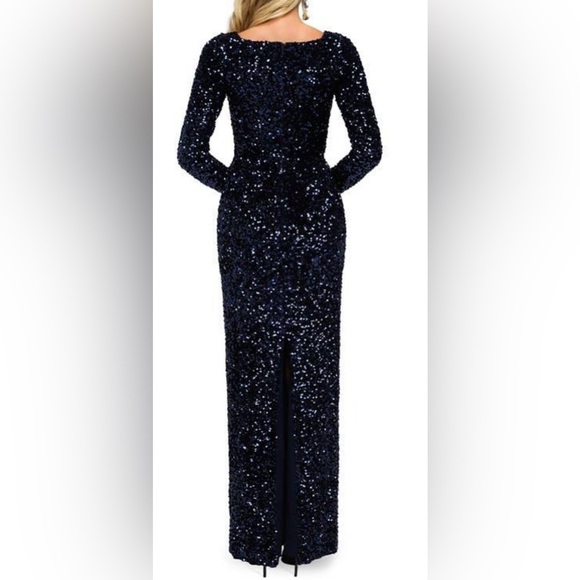 HELSI Jamie Sequin Long Sleeve Gown Midnight Blue Size L - Picture 3 of 10
